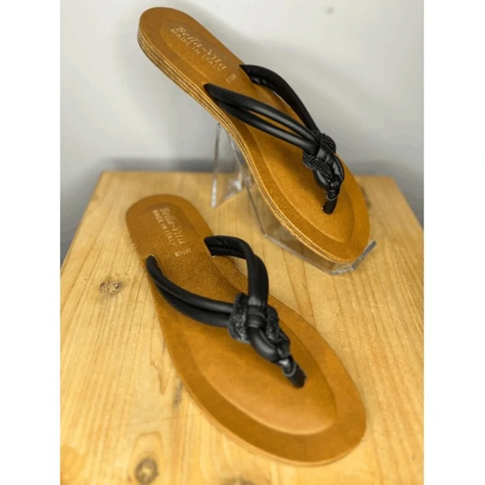 Bella Vita Women's Italy Zev-Italy Flip-Flops Sandal‎ Black Tan Size 8.5W
